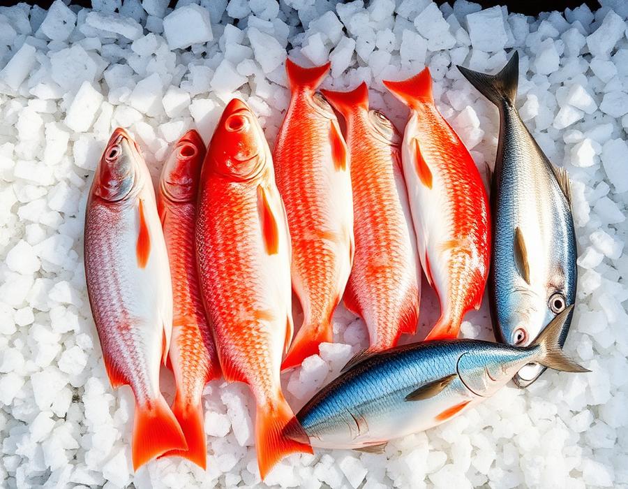 Fresh fish on ice at a coastal market
